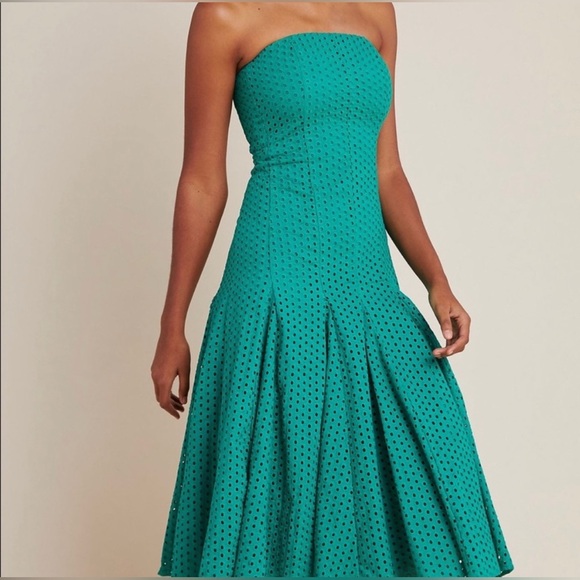 Anthropologie Maeve Lelia Eyelet Midi Dress Sleeveless Green Size 4 - Picture 2 of 12
